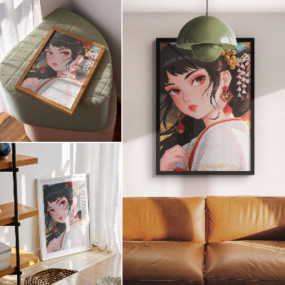 Foto su tela Un ritratto dai colori intensi e dalle ricche decorazioni