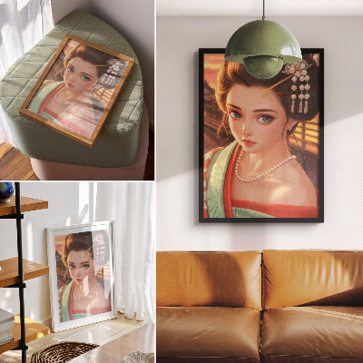 Poster Ritratto di una donna in abito tradizionale con perle