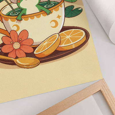 Poster Rana in una tazza di fiori, arance e foglie