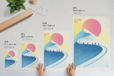 Stampa su tela scena minimalista con sciatori e cielo