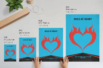Foto su tela cuore di fiamme rosse su sfondo blu in stile moderno