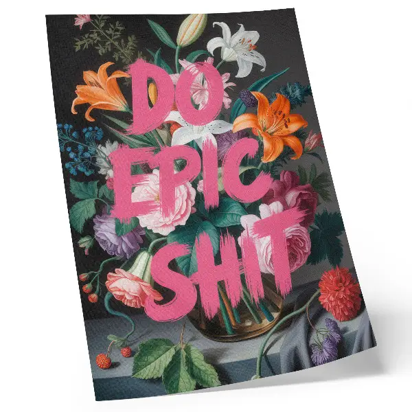 Poster scritta rosa su sfondo di fiori colorati