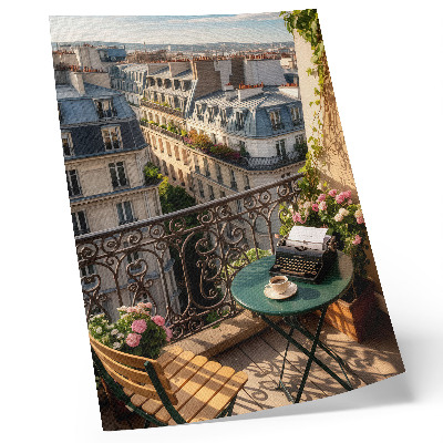 Stampa su tela Caffè con balcone e vista sui palazzi popolari.