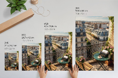 Stampa su tela Caffè con balcone e vista sui palazzi popolari.
