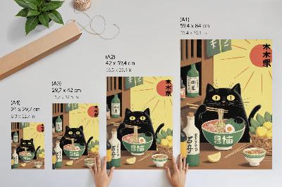 Poster Gatto con ramen e limoni, tema giapponese, atmosfera senza tempo