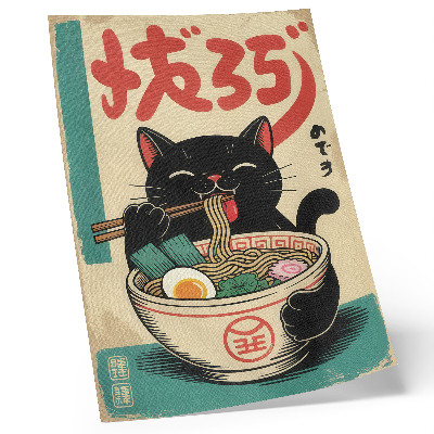 Foto su tela Ciotola di ramen Black Cat, ispirazioni retrò giapponesi.