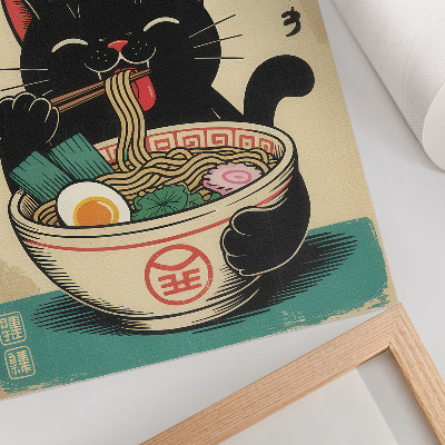 Foto su tela Ciotola di ramen Black Cat, ispirazioni retrò giapponesi.