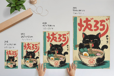 Foto su tela Ciotola di ramen Black Cat, ispirazioni retrò giapponesi.