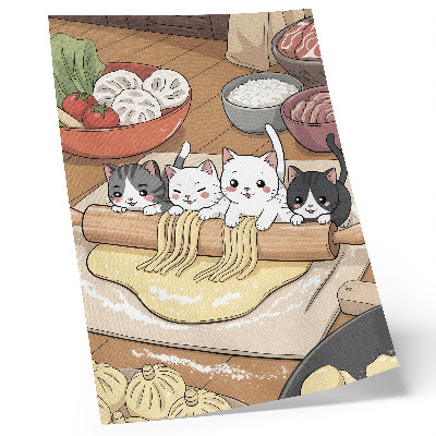 Poster Illustrazione di gattini in cucina con colori caldi