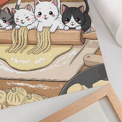 Poster Illustrazione di gattini in cucina con colori caldi