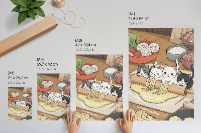 Poster Illustrazione di gattini in cucina con colori caldi