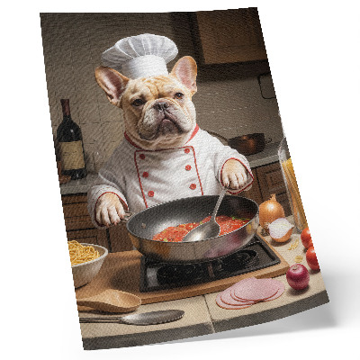 Stampa su tela Bulldog in cucina, divertente, stile surreale