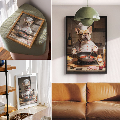 Stampa su tela Bulldog in cucina, divertente, stile surreale