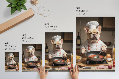 Stampa su tela Bulldog in cucina, divertente, stile surreale