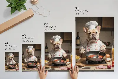 Stampa su tela raffigurante un bulldog in cucina in stile surreale e divertente