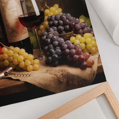Poster Bottiglia di vino uva mela rosa eleganza