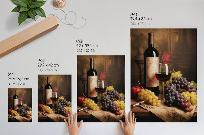 Poster Bottiglia di vino uva mela rosa eleganza