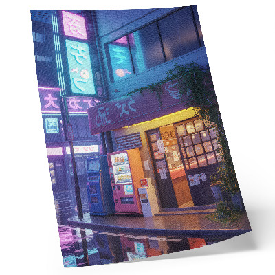 Stampa su tela Pioggia al neon, atmosfera suggestiva, luci colorate