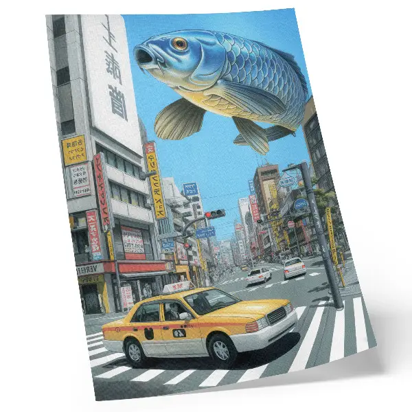 Foto su tela stampa artistica con soggetto surrealismo urbano pesce e strada moderna