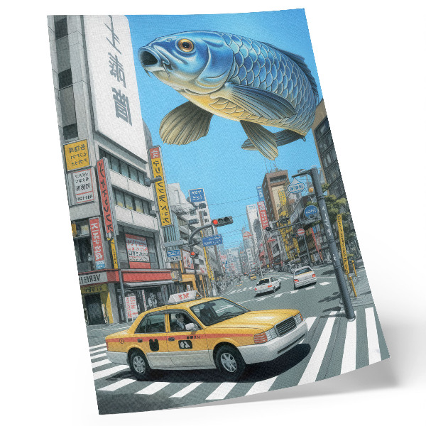 Foto su tela surrealismo urbano pesce strada moderna