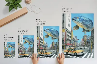 Foto su tela stampa artistica con soggetto surrealismo urbano pesce e strada moderna