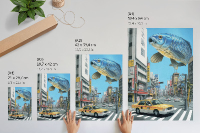 Foto su tela surrealismo urbano pesce strada moderna