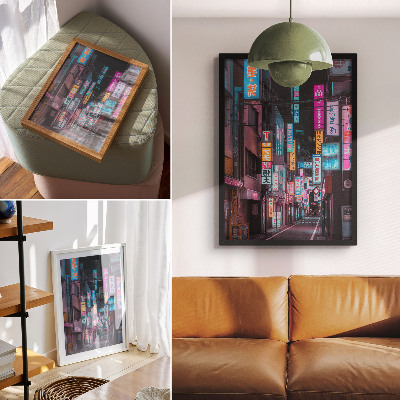 Poster Luci al neon turchesi e rosa della città notturna