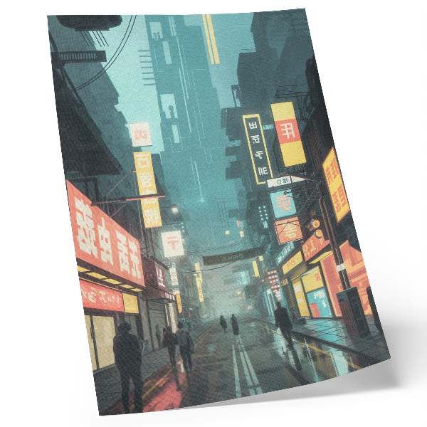 Stampa su tela Scena notturna urbana in stile retro-futuristico con luci al neon.