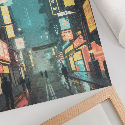 Stampa su tela Scena notturna urbana in stile retro-futuristico con luci al neon.