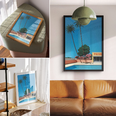 Poster Cielo azzurro, palme, piscina in stile moderno