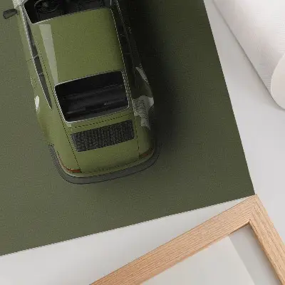 Stampa su tela elegante auto verde in stile minimalista