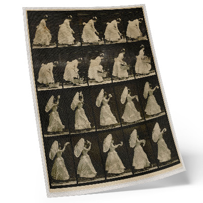 Poster Donna che solleva un cesto e agita un fazzoletto (circa 1887), di Eadweard Muybridge
