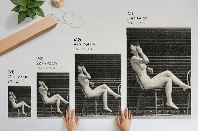 Foto su tela donna nuda seduta su una sedia che fuma una sigaretta di Eadweard Muybridge