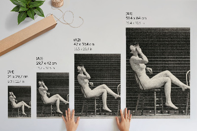 Foto su tela Donna seduta nuda su una sedia mentre fuma una sigaretta, Eadweard Muybridge