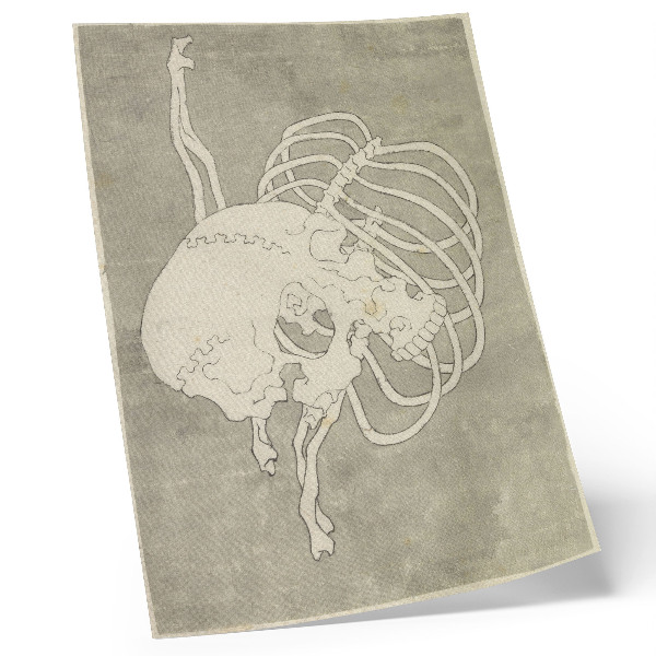 Stampa su tela Teschio di Hokusai con costole e gabbia toracica macabra. Dipinto originale di pubblico dominio proveniente dal Rijksmuseum.