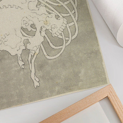 Stampa su tela Teschio di Hokusai con costole e gabbia toracica macabra. Dipinto originale di pubblico dominio proveniente dal Rijksmuseum.
