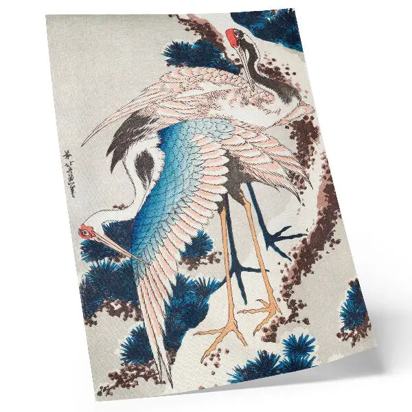 Stampa su tela Gru su un albero innevato di Katsushiki Hokusai, xilografia del 1834