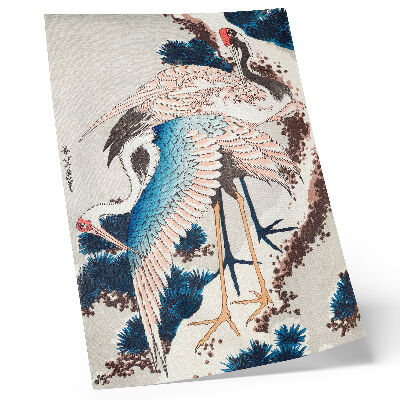 Stampa su tela Gru su un albero innevato di Katsushiki Hokusai (1834), xilografia d'epoca
