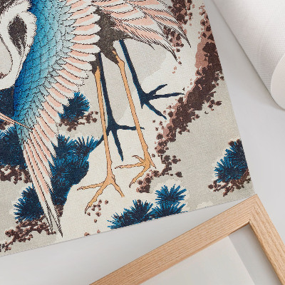 Stampa su tela Gru su un albero innevato di Katsushiki Hokusai (1834), xilografia d'epoca