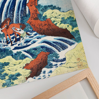 Poster Stampa xilografica giapponese d'epoca di Hokusai raffigurante le cascate Yoshitsune a Yoshino, nella provincia di Izumi (1833-1834)