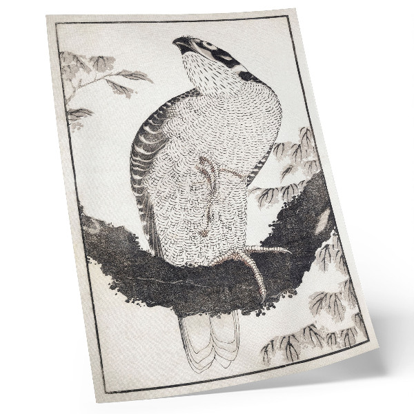 Stampa su tela Uccello dall'Album di schizzi (1814) di Katsushika Hokusai, xilografia giapponese d'epoca