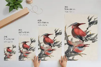 Foto su tela Uccelli dall'album di schizzi del 1814 di Katsushika Hokusai, stampa xilografica giapponese d'epoca