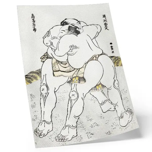 Stampa su tela di Lottatori di sumo di Katsushiki Hokusai (1760–1849), xilografia giapponese vintage