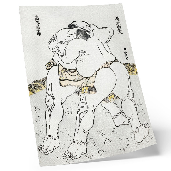 Stampa su tela Lottatori di sumo di Katsushiki Hokusai (1760–1849), xilografia giapponese vintage