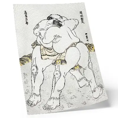 Stampa su tela di Lottatori di sumo di Katsushiki Hokusai (1760–1849), xilografia giapponese vintage