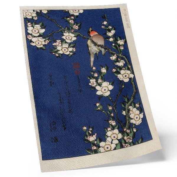 Poster Katsushika Hokusai (1760-1849), Pettirosso su un ramo di ciliegio in fiore