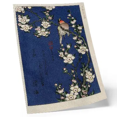 Poster Katsushika Hokusai, Pettirosso su un ramo di ciliegio in fiore