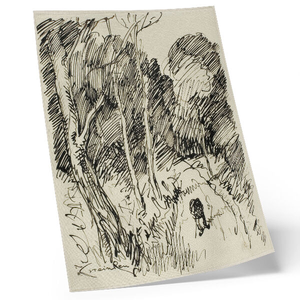 Foto su tela Paesaggio forestale con un vagabondo di Théophile-Alexandre Pierre Steinlen