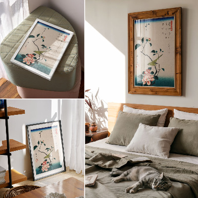 Poster Illustrazione Ukiyo-e di Camelia e Usignolo di Utagawa Hiroshige (1797-1858)