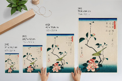 Poster Illustrazione Ukiyo-e di Camelia e Usignolo di Utagawa Hiroshige (1797-1858)